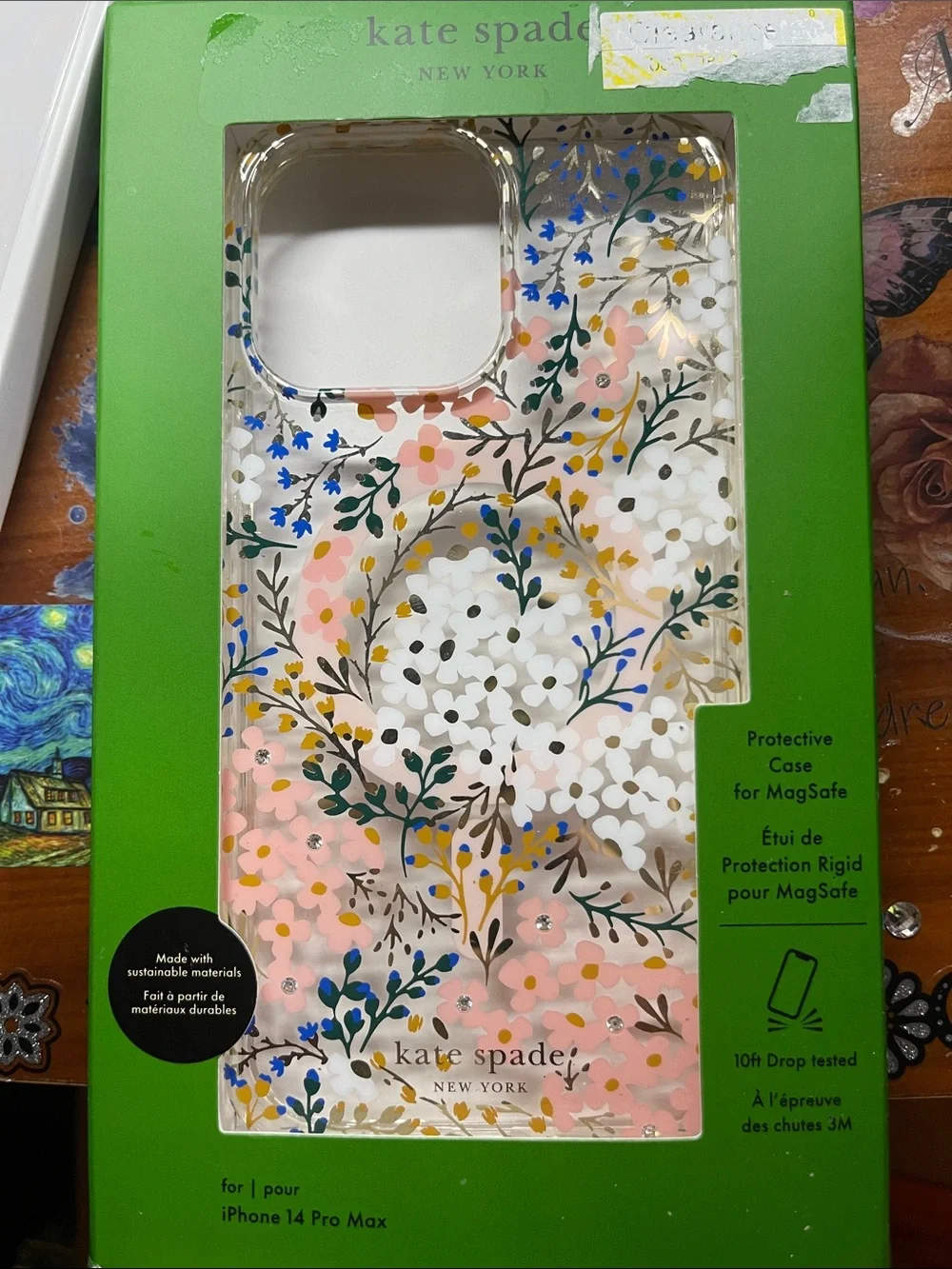 kate spade Clear Floral iPhone 14 Pro Max Case with Pink, White & Blue Accents